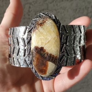 New Septarian (Dragon Stone) 925 Silver Cuff Bracelet.